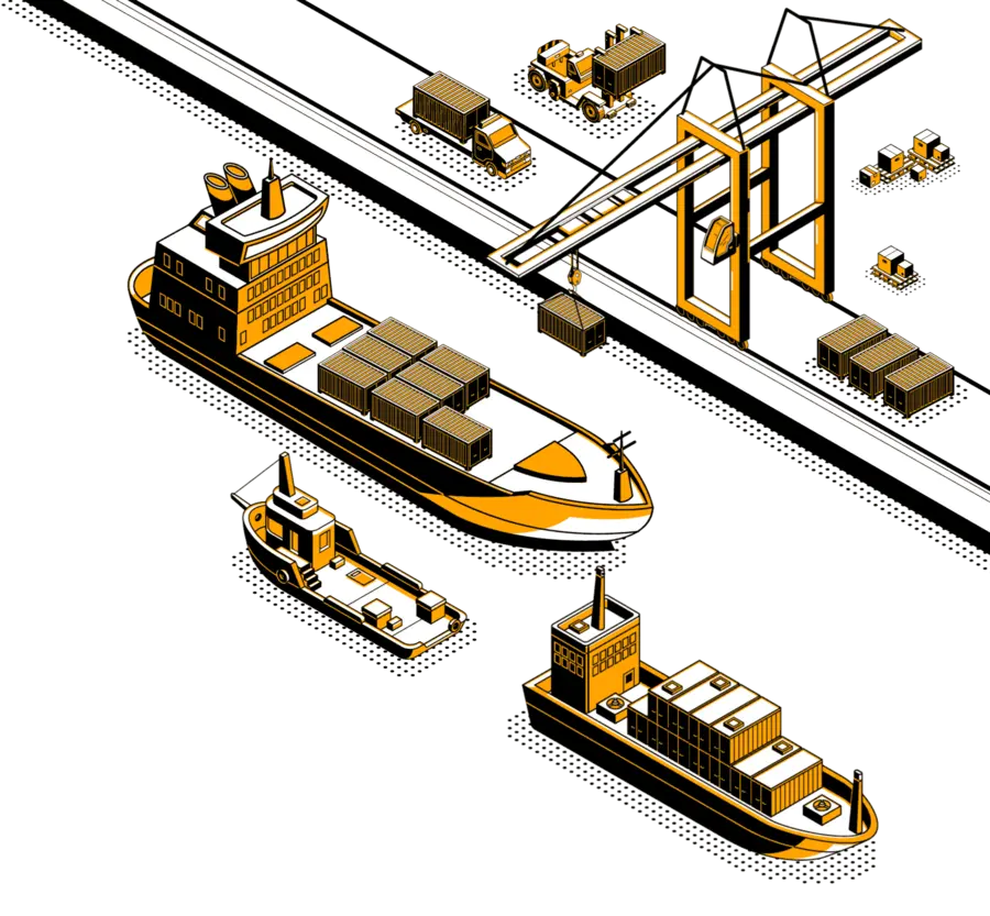 Illustratie: containerschepen in de haven van Rotterdam